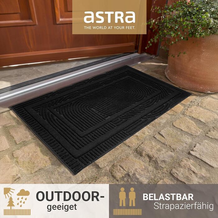 Придверний килимок Astra 40x60 см, протиковзний та вологостійкий килим для входу та балкона, чорний