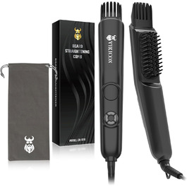 VIKICON 3-in-1 Beard Straightener Brush for Men - Professional Hair Comb & Volumizer with 4 Heat Settings (120-220°C) Iion Beard & Hair Straightening Brush for Home & Travel