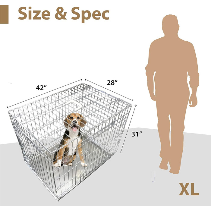 Клітка для собак Ellie-Bo, розкладний вольєр для собак маленьких та великих порід, металева годівниця, 2 дверцята, розмір 91 см (107x71x79 см), срібна