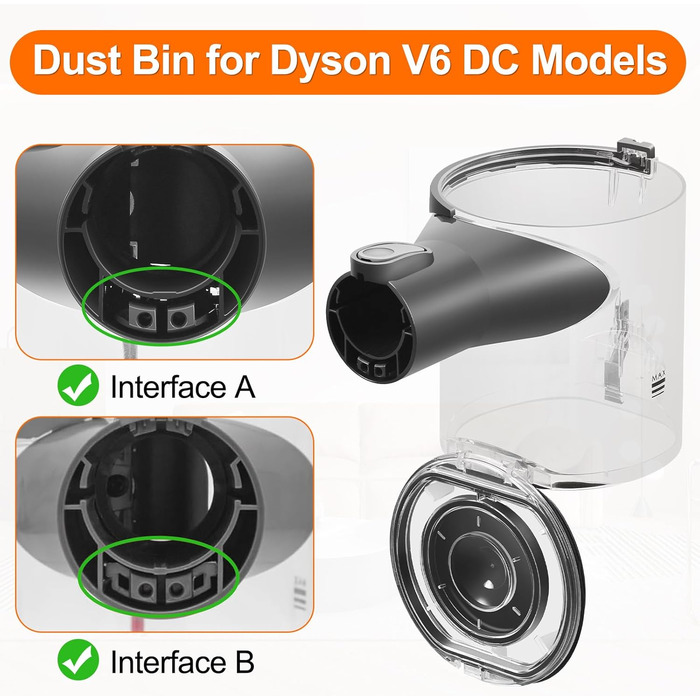 Dyson V6 Dust Bin Replacement - Compatible with DC58, DC59, DC62, DC74 - Dust Container, Vacuum Accessories, Waste Bin