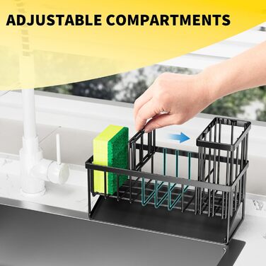 Cisily Kitchen Sink Caddy Organizer with Tall Brush Holder, Sponge Holder for Sink, 304 Stainless Steel, Kitchen Countertop, Soap Dispenser, Organizer, Kitchen Decoration and Accessories