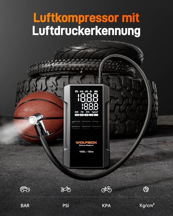 WOLFBOX 4000A: Портативний пусковий пристрій з компресором 160PSI, 12V, 65W, 88.8Wh для бензинових/дизельних двигунів, LED-ліхтар, кабелі для підключення