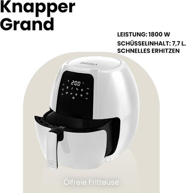 Фритюрниця без олії ZEEGMA KNAPPER GRAND 1700 Вт, 2 відсіки, 9 л, таймер 60 хв, 11 програм, 60-200°C, швидкий нагрів, сенсорне керування, білий колір