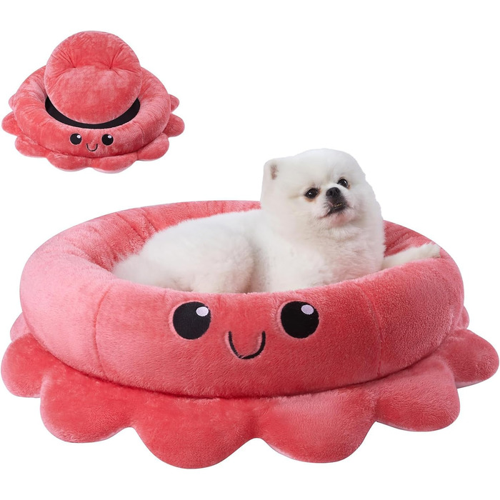 Кругле ліжко для собак та котів, рожеве, Boho стиль, XL, знімний коврик, ліжко-іграшка Октопус