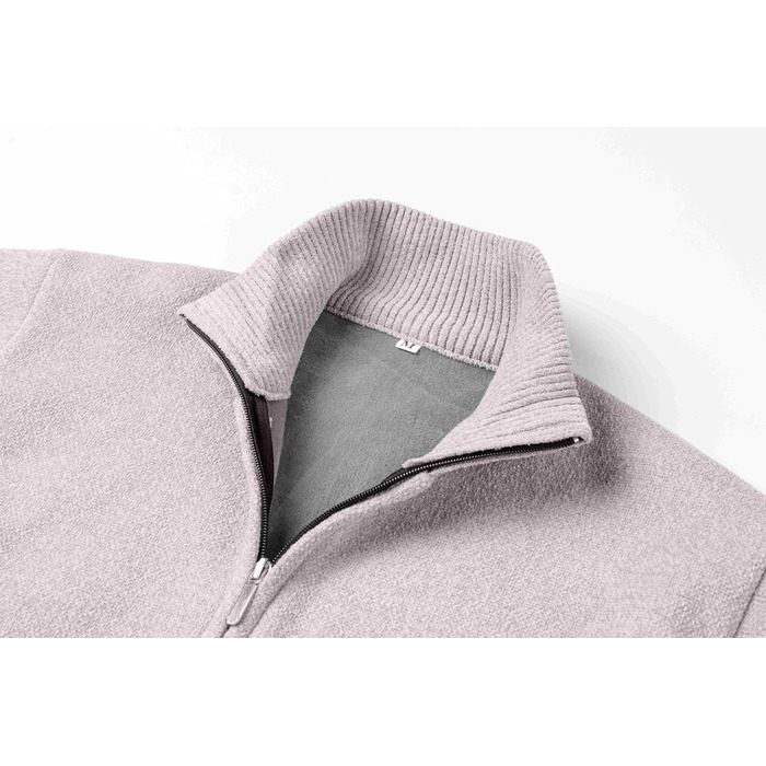 Чоловіча в'язана кофта з коміром-стійкою, на блискавці, з м'яким плюшевим підкладкою. Зручна чоловіча куртка-кардиган з тонкого в'язання для осені та зими (Бежевий, M)