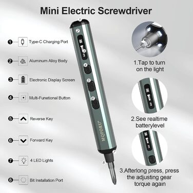 Набір мініатюрної електричної викрутки 72 в 1 з прецизійними бітами, 64 магнітні насадки, 5 режимів крутного моменту, 4 LED-лампи, для ремонту телефонів, годинників, камер