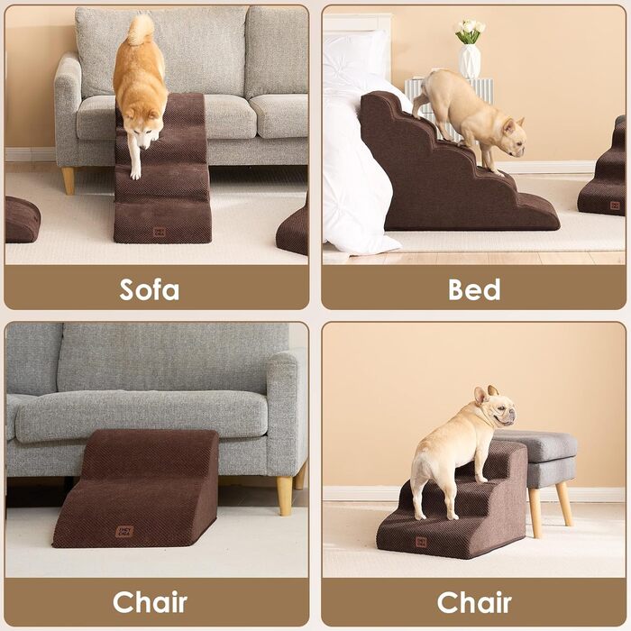 Сходинки для собак EHEYCIGA: компактні, 40 см, для маленьких собак, зручні для софи та ліжка, з антиковзким покриттям, 3 сходинки, сірий колір (40 x 50 x 30 см)