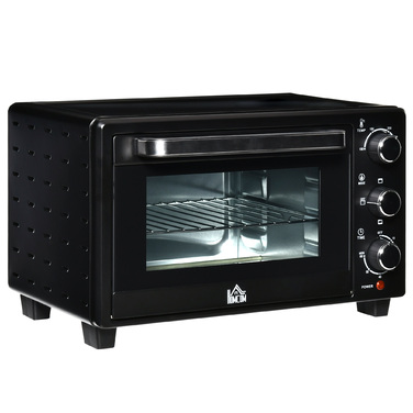 HOMCOM Mini Oven 21L, 3 Cooking Modes, 100°C-230°C, 1400W, Stainless Steel & Glass, Black+Silver, 46.4x38x28.5cm | Aosom
