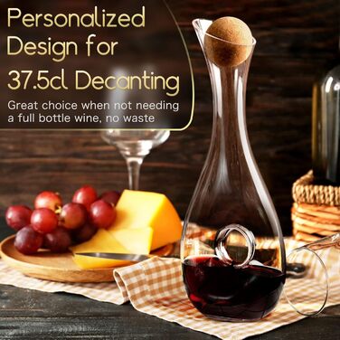 NUTRIUPS Crystal Glass Wine Carafe, 1.2L Wine Decanter, Red Wine Decanter for 375ml & Cork Closure Wine Decanter, Handmade, Drip-Free