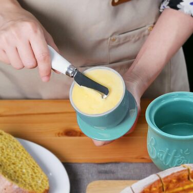 MAIA Buttertopf ceramic butter dish, 156 ml, with water and butter dispenser, holder for spreadable butter, French butter crock with lid, butter container for kitchen countertop, blue-green kitchen decoration