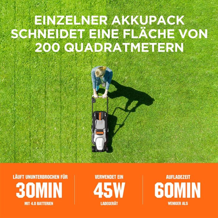Litheli cordless lawn mower, 20V/33cm cutting width, up to 200 m², 30L collection box, 25-65 mm cutting height, incl. 4.0 Ah battery