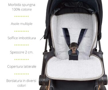 Babysanity® М'який універсальний вкладиш для новонароджених, матрац The Lux сірий, махровий чохол, 100% бавовна, бічний захист, вироблено в Італії
