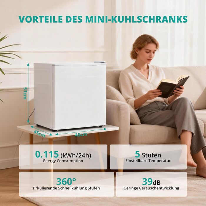 Міні-холодильник SMETA 48L з морозильною камерою, 230V. Тихий настільний холодильник для офісу, кемпінгу, спальні та готелю. Регульований термостат, 39dB, 0-10℃