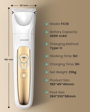 Машина для стрижки собак та котів oneisall 4-в-1 з LED-підсвічуванням, 2025, триммер для лап та точилка для кігтів, акумулятор 2000mAh