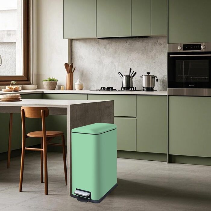 Відро для сміття кухонне 30 літрів з м'яким закриттям, зелене, з педаллю