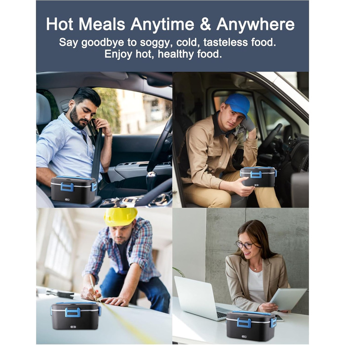 Електрична ланчбокс Kimfead з термоіндикатором, 1.8л, 80W, 12V/24V/230V, для авто/офісу, з сумкою та столовими приборами