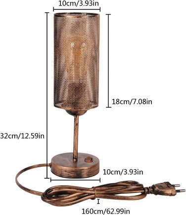 Промислова настільна лампа з металу, Е27, рустикальний стиль, ка́фільний абажур, вінтажна лампа Едісона для вітальні, з вимикачем (без лампочки), чорний колір, кругла, ретро
