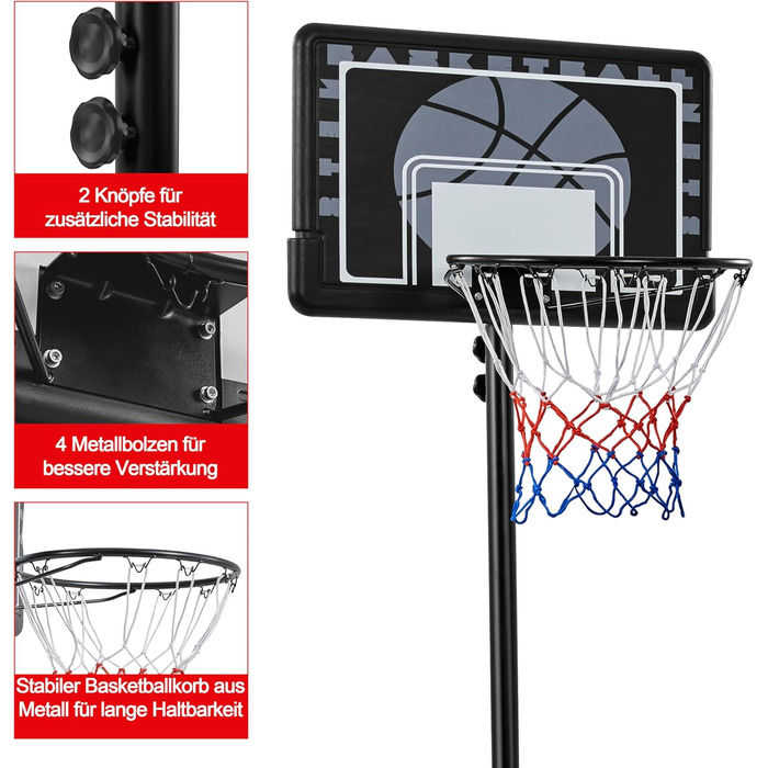Yaheetech Adjustable Height Basketball Stand with Wheels - Portable Basketball System with Fillable Base - Indoor/Outdoor Basketball Hoop (249cm)