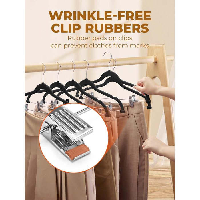 Набір вешалок для суконь та спідниць HOUSE DAY, 24 шт, чорні, з кліпсами, ультратонкі, антиковзаючі, економія місця
