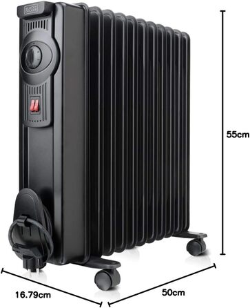 Радіатор масляний BLACK+DECKER BXRA2300E, 2000W, чорний, елегантний дизайн