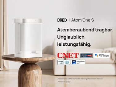 Обігрівач Dreo Atom One S: енергоефективний, тихий, 1500W з Wi-Fi, пультом ДУ, осциляцією 70°, 12-годинний таймер, 3 режими, 3 швидкості, PTC кераміка, білий