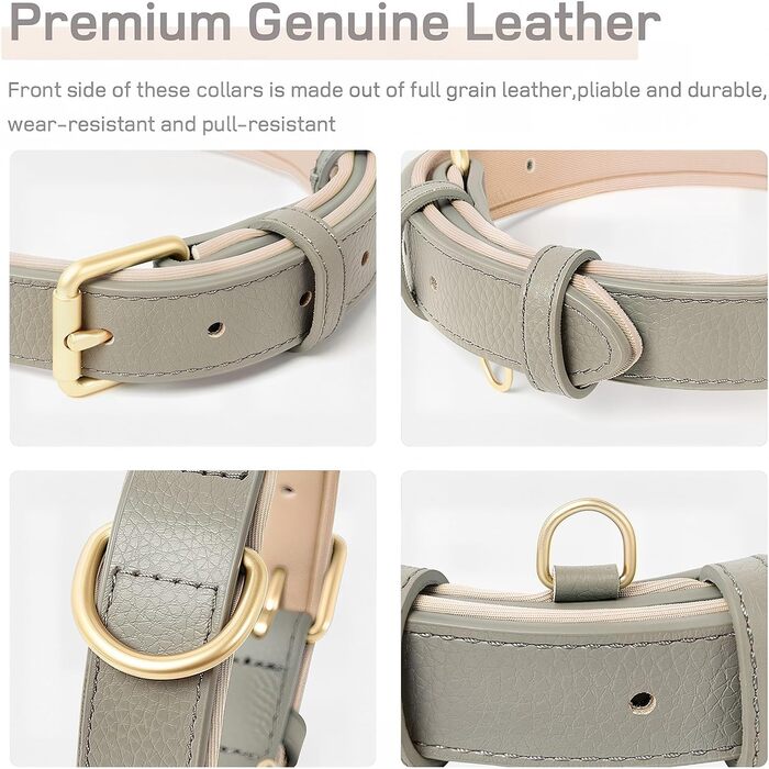 Шкіряний нашийник для собак Heele: надійний, з м'якою підкладкою, регульований, для великих собак, сірий (1 шт.)