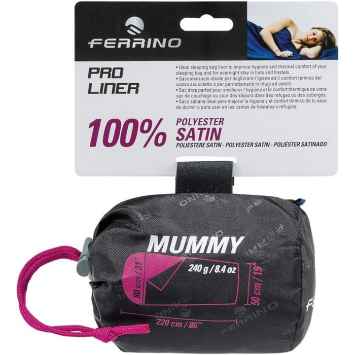 Спальний мішок-вкладиш Ferrino Pro Liner Mummy, бавовна, синій, 220x80x50 см, для чоловіків