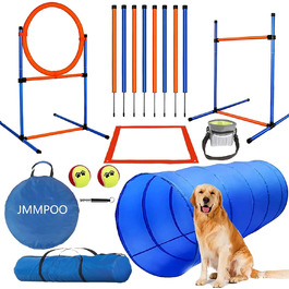 Набір для аджиліті для собак, 65 предметів: тунель, перешкоди, фігури для слалому, кільце для стрибків, м'ячики, переносна коробка, сумка для ласощів, сумка для перенесення