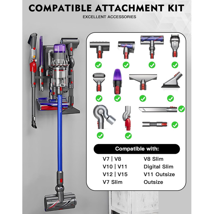 Кріплення для пилососа Dyson V7 V8 V10 V11 V12 V15 - настінна підставка, аксесуар