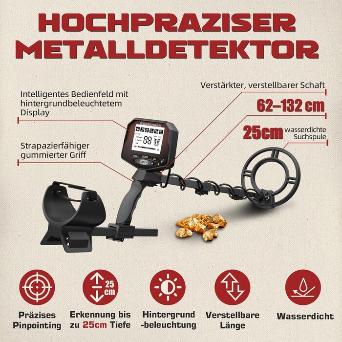 Металошукач GreenRex Profi: водонепроникна котушка 25.4 см, LCD-дисплей, для дорослих та дітей, DSP-чіп, для пляжу, під водою та саду