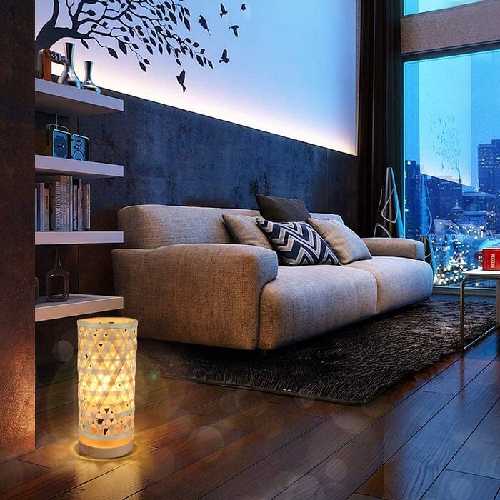 Сучасна LED лампа Depuley на стіл, бамбук та дерево, круглі, з абажуром з ротангу, 60 Вт, патрон E27, нічник, лампа для читання, для спальні, дитячої кімнати, з лампою (Rund-2)