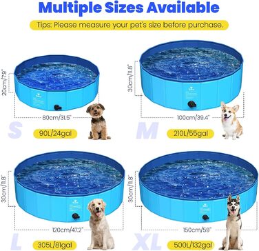 Pawaboo Foldable Dog Pool, Dog Bath, Swimming Pool for Dogs, Easy Storage, Durable Scratch-Resistant Pet Pool for Puppies and Cats, Portable Splash Pool for Pets (80cm x 20cm, S)
