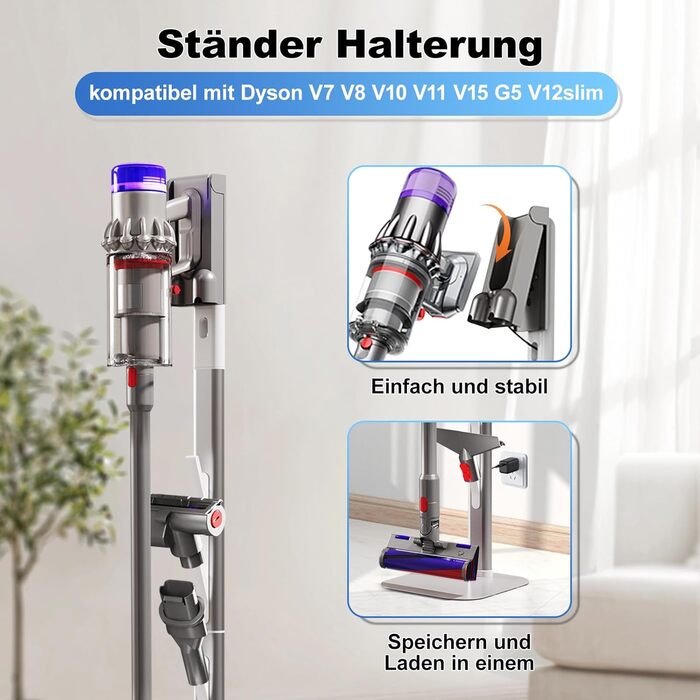 Підставка для пилососів Dyson V7, V8, V10, V11, V15, G5, V12slim, CISSIYOG, з 4 гачками, без свердління, для зберігання пилососа та аксесуарів, приховане кабельне рішення