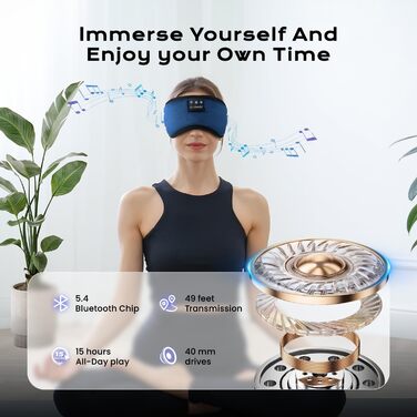 3D Маска для сну з навушниками Bluetooth Dolida (синя) - повна блокада світла, комфортний сон, для подорожей