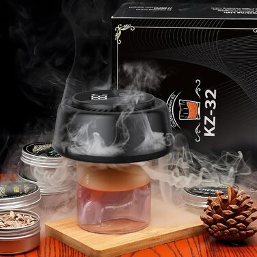 Електричний набір для копчення віскі, коктейльний дим-сет з LED-підсвічуванням, ретро-набір для копчення з 6 дерев'яними чіпсами, USB-C перезарядна аксесуар для віскі та бурбону