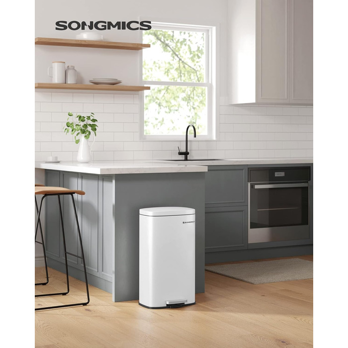 Відро для сміття SONGMICS 30 л з м'яким закриттям, сталеве, з внутрішнім відром, для кухні