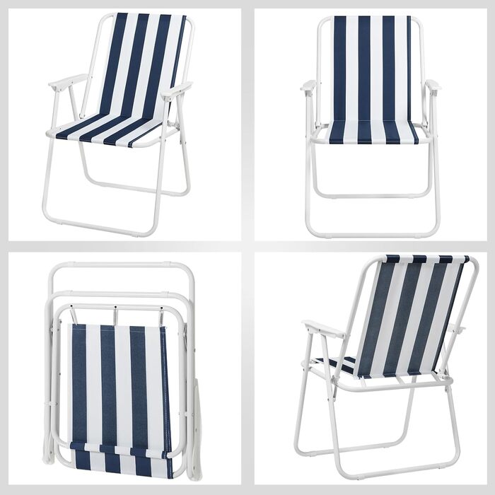 WOLTU Folding Camping Chairs, 2-Piece Set, Folding Chair, Lightweight Fishing Chair with Armrests for Picnic, Outdoor, Hiking, Garden, Balcony, (White+Blue)