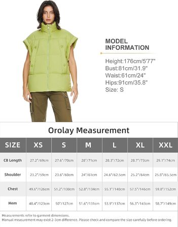 Жіночий пуховий жилет Orolay, світло-зелений, теплий, без рукавів, на блискавці, для зими