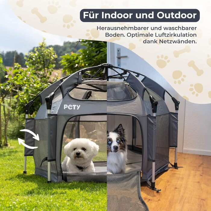 Клітка-вольєр для собак Pety - 100 x 60 см, мобільна переносна клітка з сумкою та кілочками - для відпочинку на природі та вдома - аксесуари для собак, подорожей та кемпінгу, колір антрацит