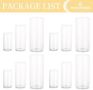 Candle Holders Glass Candle Holders Candle Stands Glass Cylinders: Romadedi 12-Piece Set of Candle Holders for Pillar Candles, Floating Candles, Candle Glass Vase for Wedding Party Dining Table Table Decoration Living Room Decor