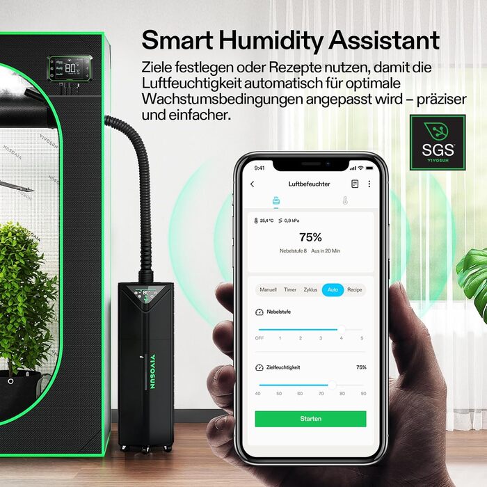 Зволожувач повітря VIVOSUN для рослин, AeroStream H05, 19л, ультразвуковий, тихий (24дБ), 360°