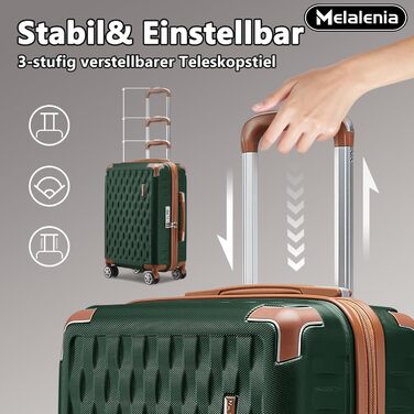 Набір валіз Melalenia 7 предметів з жорстким корпусом, легкий, на 4 колесах з TSA-замком. Включає косметичку, сумку для подорожей та кулькову сумку (зелений, 53см, набір ручної поклажі 4 предмети)