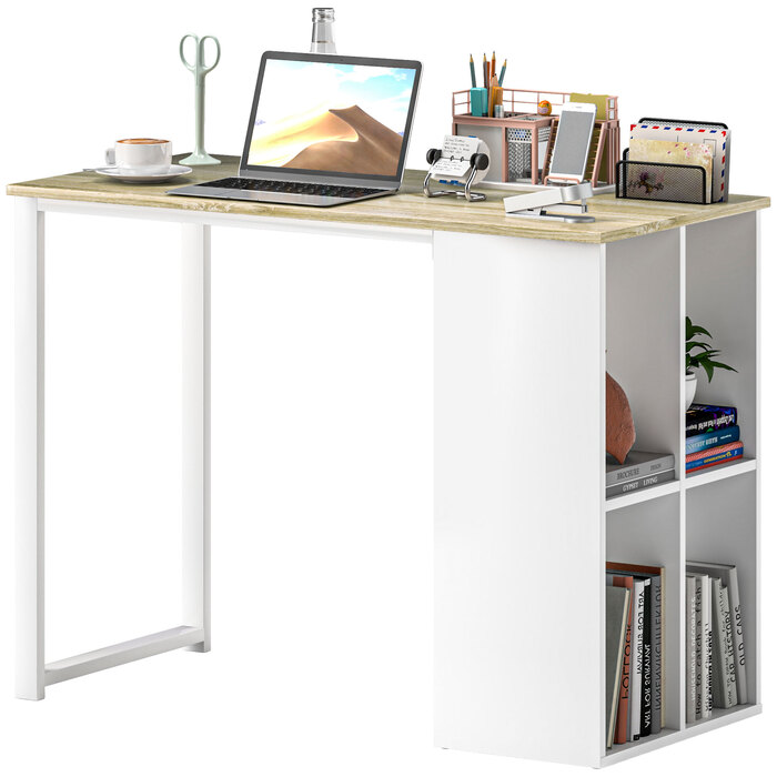 HOMCOM Desk Computer Desk with Storage Compartments, Modern Office Desk with Steel Frame, PC Desk for Home Office, Study Room, Small Room 100 x 54 x 75 cm, Oak | Aosom