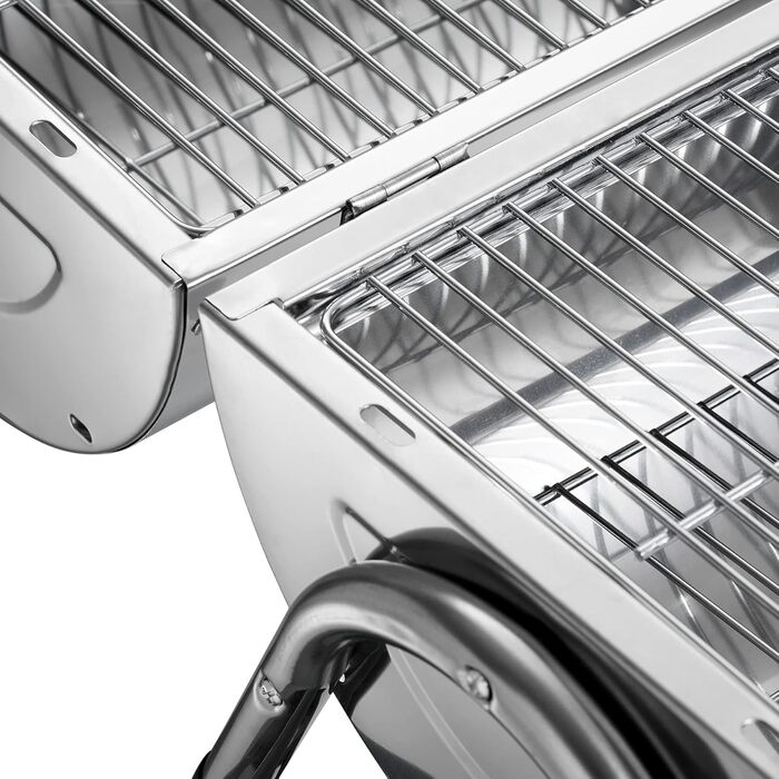 BBQ гриль із нержавіючої сталі tectake, велика подвійна решітка, для вугілля, срібний