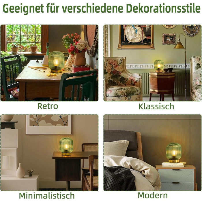 LED настільна лампа MJ PREMIER: акумуляторна, з сенсорним керуванням, регулювання яскравості, скло, USB зарядка, аварійна, зелена