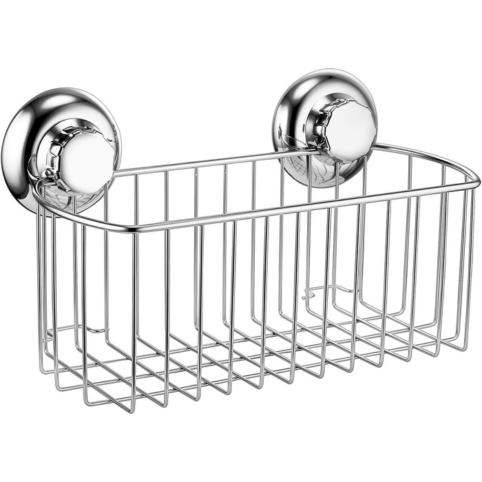 MaxHold Suction Cup Shower Caddy Deep Rectangular Single-Tier, No-Drill Mounting – Stainless Steel, Rustproof – Kitchen & Bathroom Storage