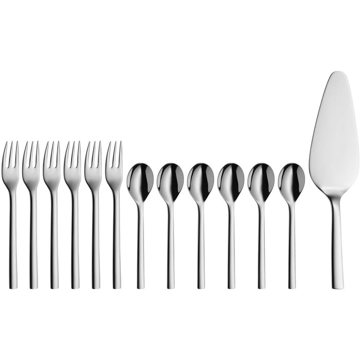 WMF New Dessert/Cake Set, 13-piece, for 6 people, coffee spoons, cake forks, cake server, Cromargan stainless steel polished, dishwasher safe