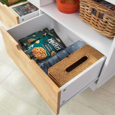 SoBuy Kitchen Cart with Countertop - Rolling Kitchen Island with Spice Rack & Storage - White & Natural Finish