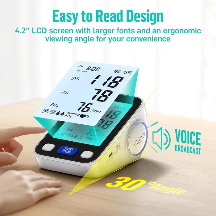 Тонометр RunStar на плече з широкою манжетою (22-42 см) для дому, автоматичний цифровий тонометр з сумкою для зберігання, пам'ять на 2 x 99 показників