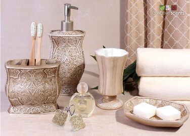 Набір аксесуарів для ванної кімнати Victoria, 4 предмети – дозатор для мила, підставка для зубних щіток, стаканчик, мильничка Creative Scents
